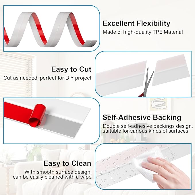 36FT Weather Stripping Door Seal - 2" Silicone Door Draft Seal Tape for Gaps Under Door Weatherstripping Sweep Stopper for Bottom of Shower Door/Sliding Glass Door