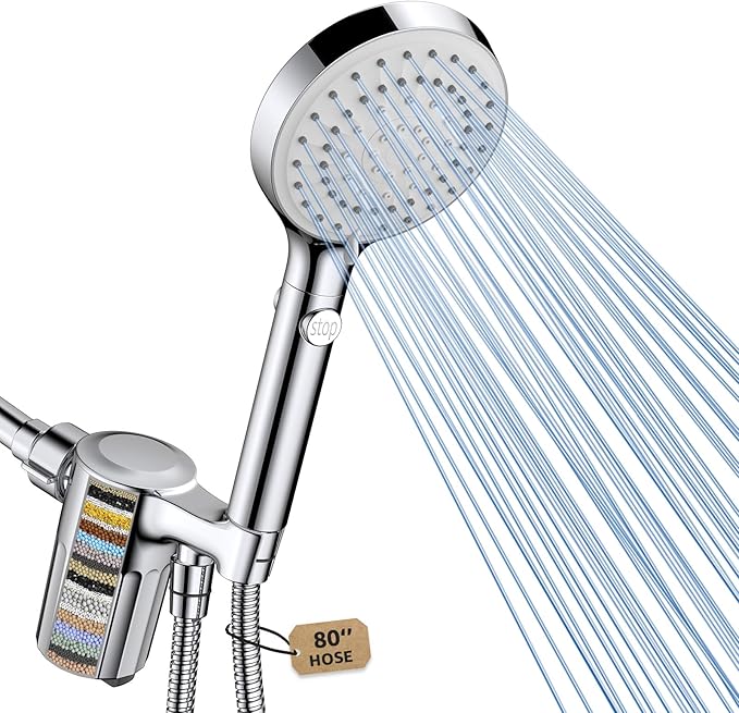 FASDUNT Shower Head with Handheld, Filtered Shower Head with 80" Extra Long Hose, 20-Stage Filter for Softening Hard Water to Improve Hair and Skin Problems