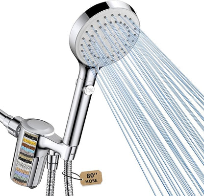 FASDUNT Shower Head with Handheld, Filtered Shower Head with 80" Extra Long Hose, 20-Stage Filter for Softening Hard Water to Improve Hair and Skin Problems