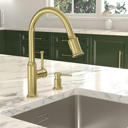 Lava Odoro Gold Soap Dispenser for Kitchen Sink, Modern Brass Built in Countertop Pump Dispenser with 18 Oz Refillable Bottle, Kitchen Soap and Lotion Dispenser Spot-Free, Brushed Gold, KSD-21