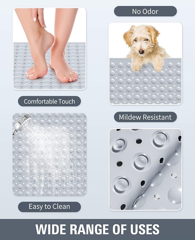 Yolife Extra Large Shower Mat, 34.3" L x 23.3" W TPE Anti Slip Stand Up Shower Mat with Drain Holes and Suction Cups, Large Size Mat More Suitable for Shower Stall, No Odor, Heavy Mat