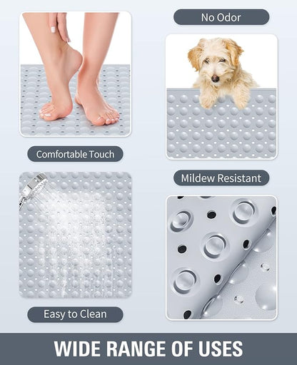 Yolife Extra Large Shower Mat, 34.3" L x 23.3" W TPE Anti Slip Stand Up Shower Mat with Drain Holes and Suction Cups, Large Size Mat More Suitable for Shower Stall, No Odor, Heavy Mat