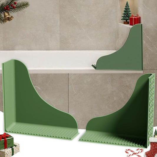 Roslim 2-Pack All-Silicone Shower Splash Guard, Bath Tub Corner Water Blocker with Strong Suction Cups, Reusable & No Sticky Adhesive, for a Secure Seal & Easy Removal, One-Piece Design, Olive Green