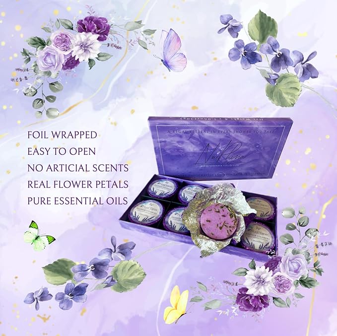 LUXURY LAVENDER SHOWER STEAMERS, 100% Natural Ingredients with Pure Essential Oils. Long Lasting Steamer for a Calming Aromatherapy Spa-Like Experience. The Affordable Premium Self-Care Gift for Women
