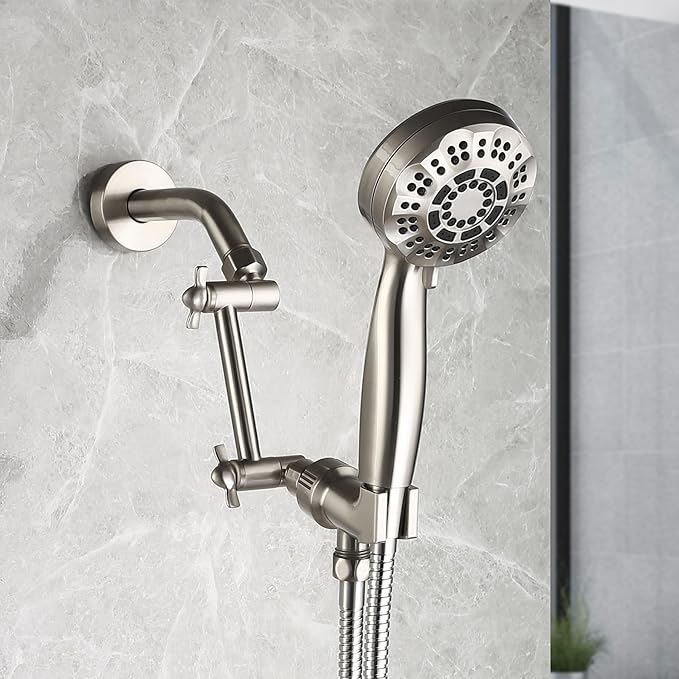 Brushed Nickel Shower Extender Arm, Height & Angle Adjustable with Unique Locking Gear, 5 Inch Anti-Leak Arm