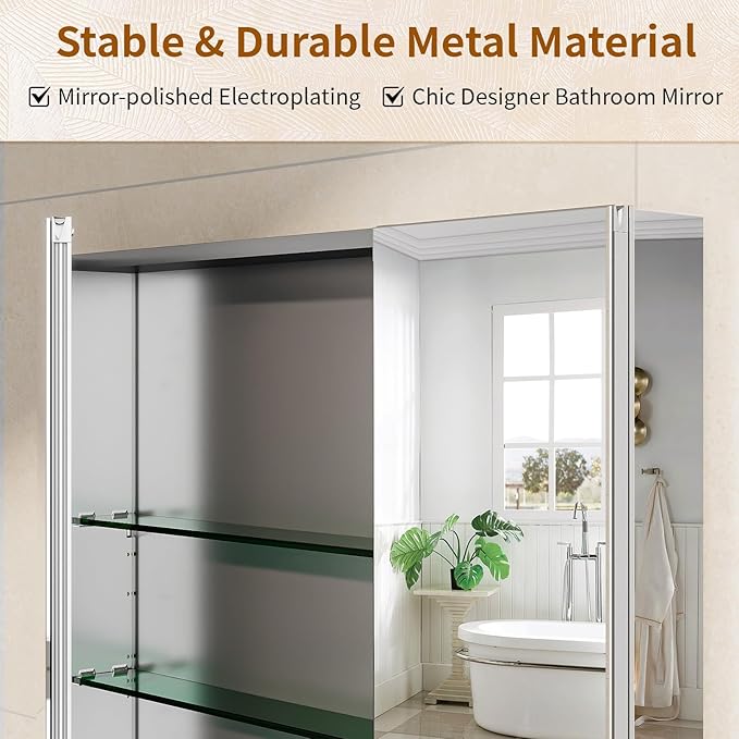 BEAUTYPEAK 36 x 26 Inch Medicine Cabinet with Mirror, Wall Mounted Bathroom Mirror Cabinet, Medicine Cabinet Mirror with Storage & Adjustable Shelves