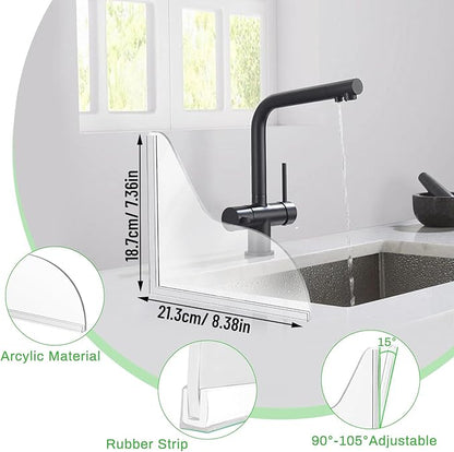 2 Pack Silicone Shower Splash Guard, Acrylic Sink Splash Guard with Adhesive, Fits Most Bathtubs and Sinks, 8.38"x7.36"