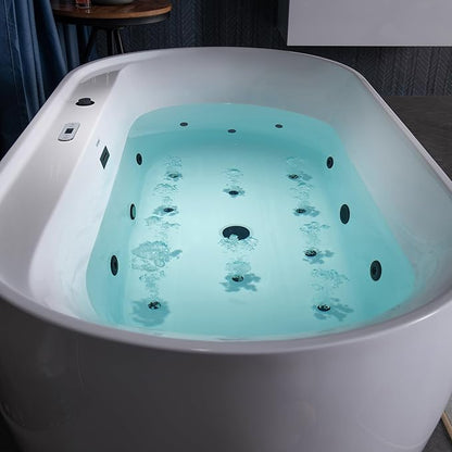 WOODBRIDGE 72" x 35-3/8" Whirlpool and Air Bath Heated Soaking Combination Tub with Adjustable Speed Air Blower and Display Control Panel, Matte Black Finish Trim and Drain Kit,BM-500