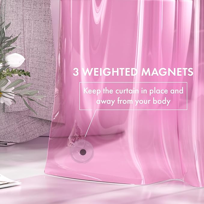 AmazerBath Shower Curtain Liner, 72x72 Transparent Hot Pink Shower Liner, Lightweight Plastic Shower Curtain Liners, Cute Waterproof Shower Liner for Bathroom with 3 Magnets & 12 Grommet Holes