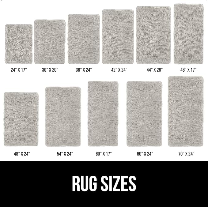 GORILLA GRIP Bath Rug Mat 60x17, Soft Absorbent Chenille, Quick Dry Microfiber Mats, Rubber Backing Washable Shower Floor Rugs, Bathmat Runner, US Designed Bathroom Home Decor Accessories Light Gray