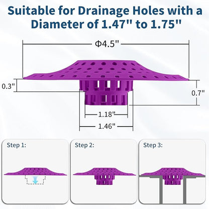 Bathtub Drain Hair Catcher,Tub Shower Drain Hair Trap/Strainer,3PCS Silicone Collapsible Tub Hair Catcher Drain Protector Designed for 1.47" to 1.75'' Regular Drains(Plum Purple)