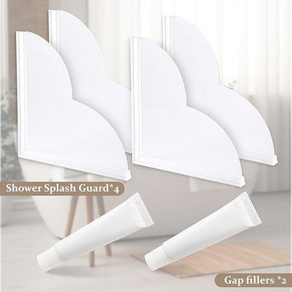 Splash Guard for Bathtub, 4 Pack Bathtub Splash Guard with Adjustable Angle, Silicone Base, and Professional Waterproof Adhesive, Shower Water Guard with Enlarged and Widened Design, 9.25x9.25 Inch