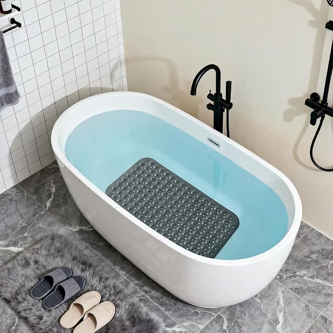 Anti-Slip Bathtub Shower mat, 27.5×14.5（Approximately 70×37cm） inch Soft Oversized Machine Washable Non-Slip Bathtub mat with Drainage Holes, Bathroom Floor Suction Cup.（1-Opaque Black）