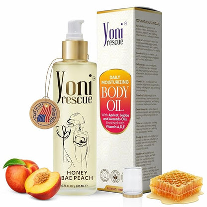 After Shower Body Oil for women | Daily Skin Moisturizer with Apricot, Jojoba, Avocado & Vitamin E Oil | Hydrating & Nourishing for all Skin types | Anti-Aging | 6.76 oz | Peach