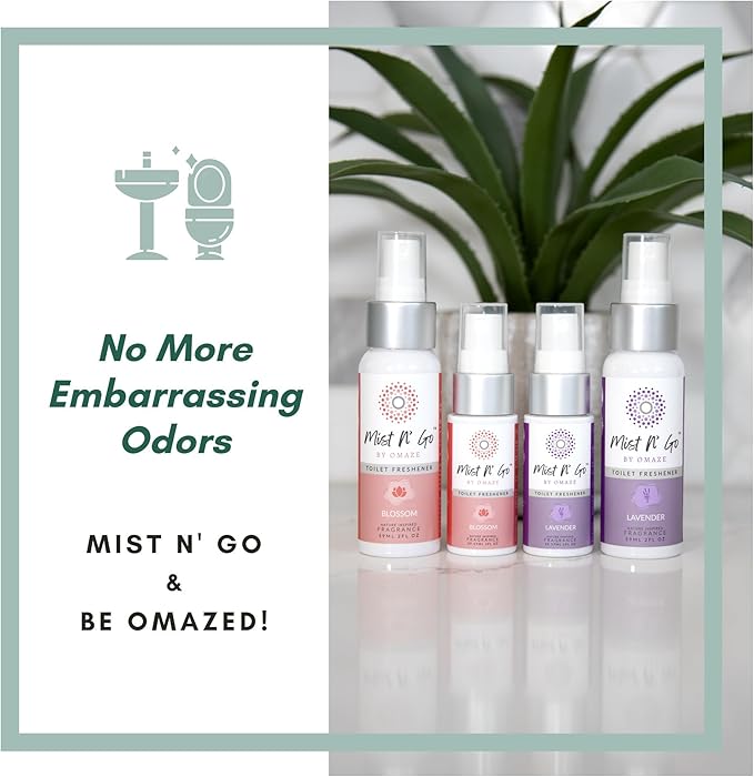 Mist N’ Go by Omaze Travel Bathroom Spray for Toilet Spray Odor Eliminator - Travel Toilet Spray for Bathroom Air Freshener Spray for Bathroom Deodorizer - Blossom Regular Size (2oz x5)