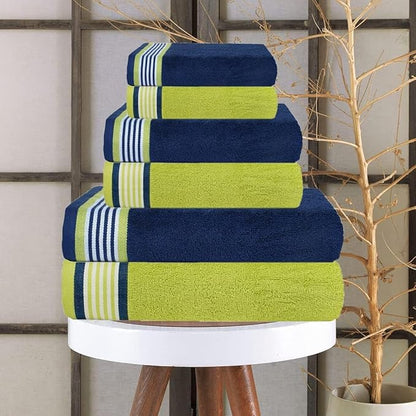 CASA COPENHAGEN He & She 6 Pieces Towel Set- California Blue + Green, 550 GSM 2 Bath Towel 2 Hand Towel 2 Washcloth, Designed in Denmark Made of Soft Egyptian Cotton for Bathroom, Kitchen & Shower