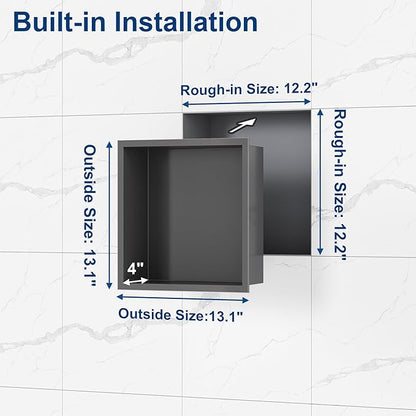 Neodrain 12X12Inch Shower Niche in Wall, Gun Metal Stainless Niche NO Tile Needed Recessed Cubby Shelf Shower for Bathroom Storage