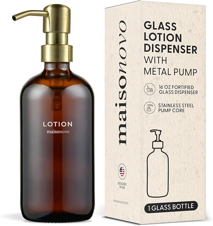 MaisoNovo Soap Dispenser 1-Piece Set | 16.9oz Amber Bottles with Gold Stainless Steel Pump