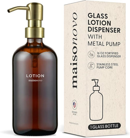 MaisoNovo Soap Dispenser 1-Piece Set | 16.9oz Amber Bottles with Gold Stainless Steel Pump