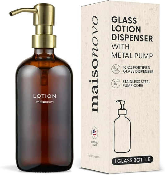 MaisoNovo Soap Dispenser 1-Piece Set | 16.9oz Amber Bottles with Gold Stainless Steel Pump