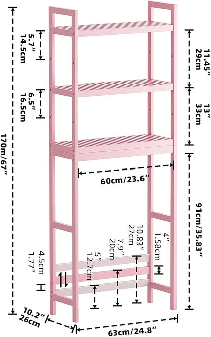 SMIBUY Bathroom Storage Shelf, Bamboo Over-The-Toilet Organizer Rack, Freestanding Toilet Space Saver with 3-Tier Adjustable Shelves (Pink)