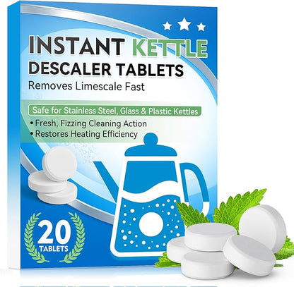 Kettle Descaler Tablet, 20 Pack Kettle Cleaner Removes Hard Water Buildup, Efficient Water Bottle Cleaning Tablets, Limescale Remover Tablet For Kettles, Coffee Machines, Shower Heads