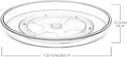 primebox 11" Lazy Susan Organizer. 360 Degree Rotating Turntable for Cabinets, Fridge, Pantry, Bathroom, Under Sink Organizing, Vanity, Countertops, Organizer for Spices Clear. 2 Pack
