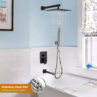 gotonovo Shower System with Tub Spout Wall Mounted Rain Shower Head and Handle Combo Shower Faucet Set with Valve, 12 Inch, Oil Rubbed Bronze