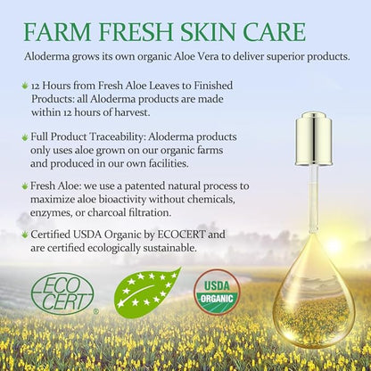 Aloderma Organic Aloe Vera Gel for Body Made within 12 Hours of Harvest, 96% Pure Aloe Vera Gel for Skin, Scalp, & Hair, Soothing Aloe Face Moisturizer, Multipurpose, Hydrating Aloe Gel, 7oz, 6 Pack