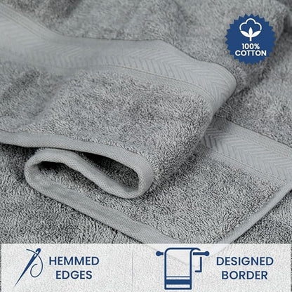Casa Lino 100% Cotton Bath Towels Set of 4 (1 Bath Towel, 1 Hand Towel & 2 Wash Cloths) - Bathroom Towels and Washcloths Set - Complete Bathroom Set - Guest Room Essentials - (Silver Grey)