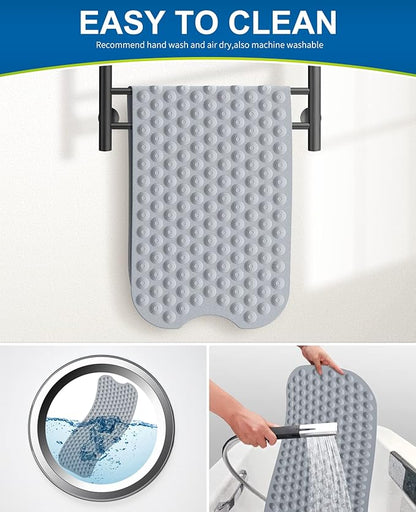 Bligli Bathtub Mat Non-Slip Without Suction Cups, 39x16inch Extra Long Bath Mats for Shower Bathroom, Machine Washable Natural Rubber Shower Tub Mat (39x16inch, Gray)