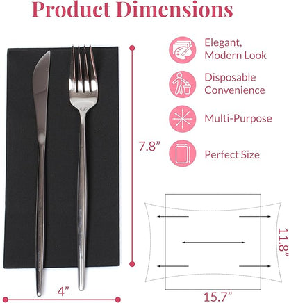 Prestee Black Dinner Napkins Disposable - Soft and Absorbent Paper Hand Towels for Dinner Parties and All Types Events - Pre folded Linen-Feel Paper Towels - Convenient -7.8" x 4" - 50 Count