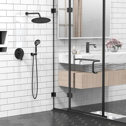 SR SUN RISE Shower Faucet - 12 Inch Multifunctional High Pressure Shower Head System with Handheld Shower Head Fixtures - Valve Included - Matte Black