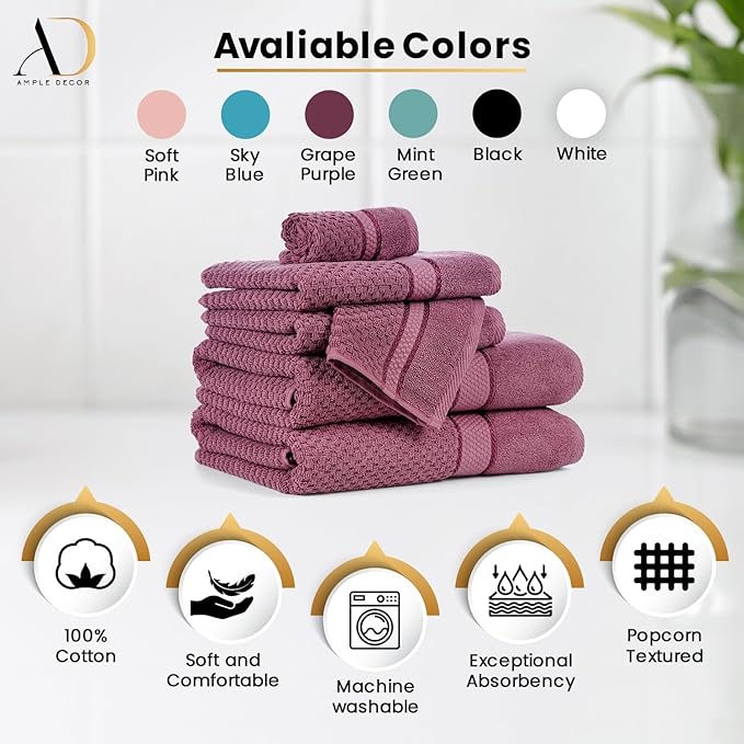 Ample Decor 100% Cotton Grape Purple Hand Towel for Kitchen Set of 52, Absorbent Premium Quality, for Bathroom, Hotel, Spa, Gym, Kitchen - 18 X 28 Inch