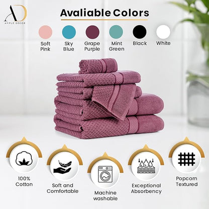 Ample Decor Grape Purple Wash Cloth Set of 5 100% Cotton - Quick Dry, Highly Absorbent, Popcorn Textured - Mulaayam Collection - 12 X 12 Inch