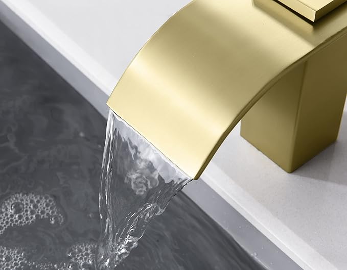 SUMERAIN Two Handle Roman Tub Faucet 3 Hole Waterfall Bathtub Faucet Brushed Gold with Valve
