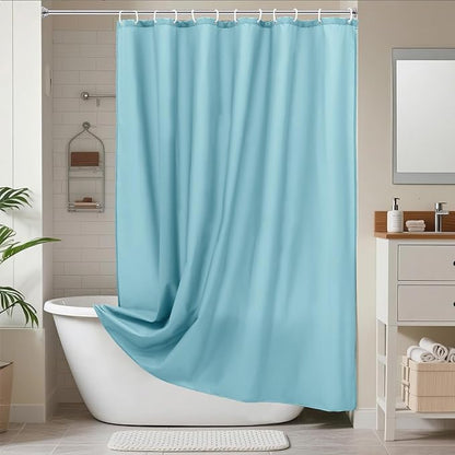 AooHome Stall Size 36x72 Inch Shower Curtiain Liner, Durable Fabric Solid Blue Bathroom Curtain with Hooks, Weigthed Hem, Waterproof