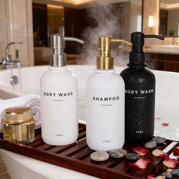 Set of 3 Shampoo and Conditioner Dispenser - 16oz Durable Shower Soap Dispenser and Shampoo Bottles - Easy to Refill Bathroom Decor