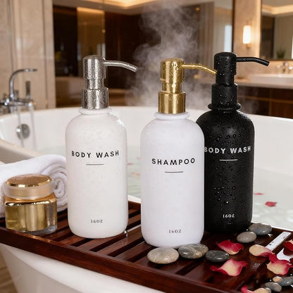 Set of 3 Shampoo and Conditioner Dispenser - 16oz Durable Shower Soap Dispenser and Shampoo Bottles - Easy to Refill Bathroom Decor