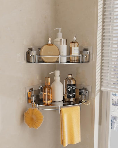 Bathroom Corner Shelf, 304 Stainless Steel,Integrated Molding, High Weight Capacity,Wall Mounted Bathroom Rack with Nail Free Adhesive, Suit for Storage Racks in Bathrooms,Kitchens(2 Pack)