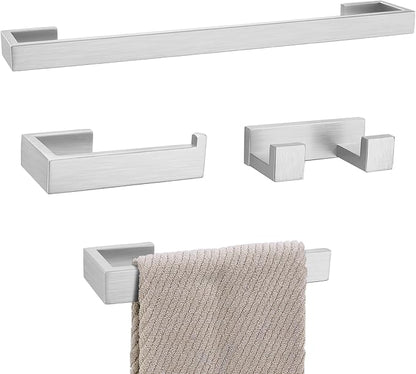 Brushed Nickel Bathroom Hardware Set, 4-Piece Bath Towel Bar Set SUS304 Stainless Steel Towel Rack Set for Bathroom, 23.6 inches Bathroom Towel Holder Set Wall Mounted