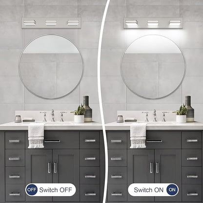 SineRise LED Modern Bathroom Vanity Light Fixtures (3-Light, 24-Inch), Brushed Nickel Modern Acrylic Bathroom Wall Lighting Fixtures Over Mirror (Cool White 6000K)