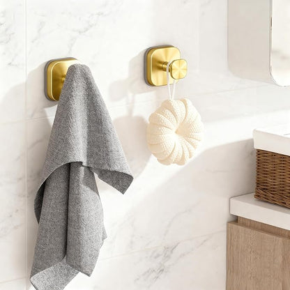 Shower Hooks for Inside Shower,Reusable Suction Cup Hooks for Glass Window,Mirror,Removable Towel Hooks for Bathroom,4 Pack(Gold)