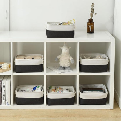 TheWarmHome Storage Bins for Shelves - 6 Pack 11.8x7.8x5.2 inch Collapsible Storage Cubes, Basket for Gifts Empty Closet Organizing Dog Toy Box (White & Black)