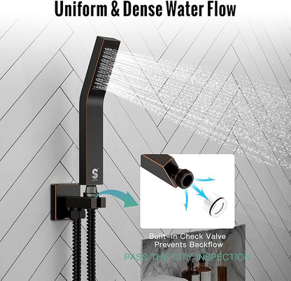 SR SUN RISE 12 Inch Oil Rubbed Bronze Shower System Brass Bathroom Luxury Rain Mixer Shower Combo Set Ceiling Mounted Rainfall Shower Head System Faucet Trim Repair Kits with Rough-In Valve and Trim
