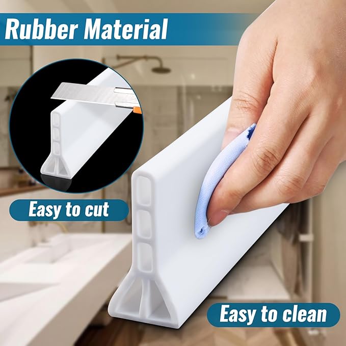3" High Shower Threshold Water Dam 39" Long Collapsible Shower Water Splash Guard Self-adhesive Shower Barrier Bath Water Stopper To Keep Dry and Wet Separation Bathroom Kitchen (3.3Ft)