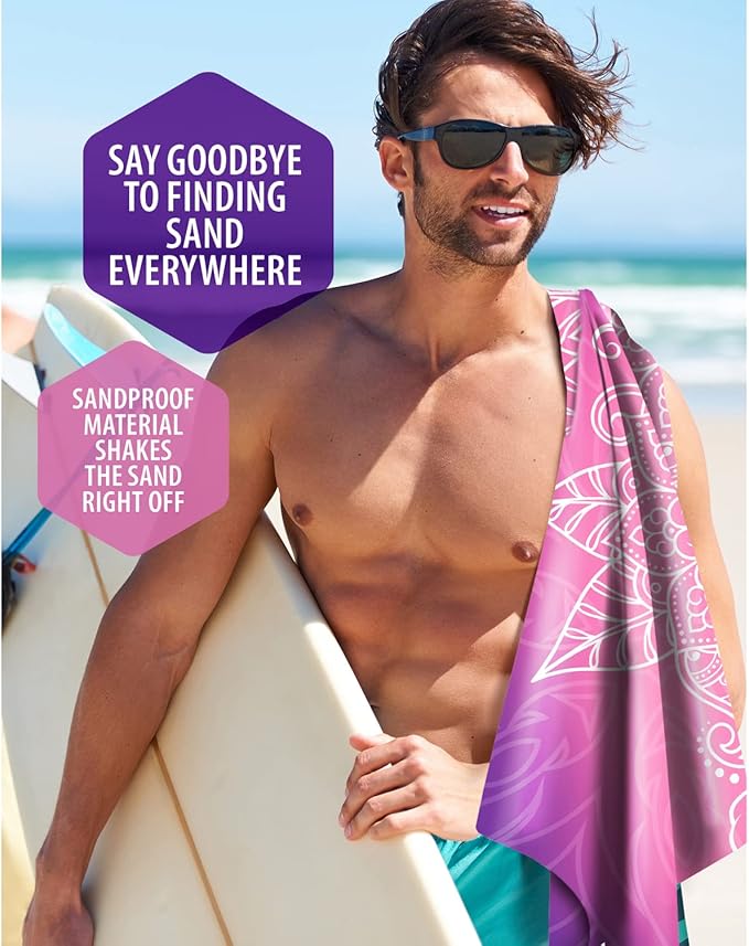 VENTURE 4TH Microfiber Beach Towel: Quick-Dry, Compact, Sand-Free, Absorbent, Sandproof and Lightweight - Perfect for Camping, Beach, and Roadtrips (Purple Mandala Design | 35x78 inches)