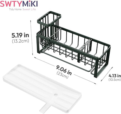 SWTYMIKI Sponge Holder for Kitchen Sink - Sink Caddy with Brush Holder Self-draining Sponge Caddy Organizer with Divider Stainless Steel Kitchen Accessories Storage for Countertop, Green