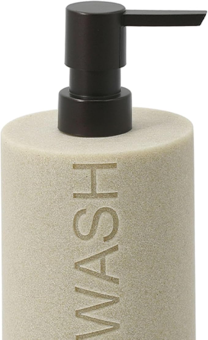 Resin Tan Sandstone Body Wash Engraved Bottle Refillable Pump Dispenser, Durable Waterproof Resin Construction for Bath, Shower - Tan Sandstone, ORB Pump