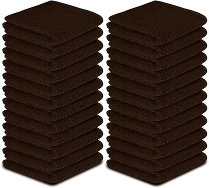 Softolle 100% Cotton Washcloths 24 Pack (12x12 Inches) Soft, Highly Absorbent Washcloth, Face Towels, Wash Cloths for Face, Ring Spun, Bulk Pack (Brown)